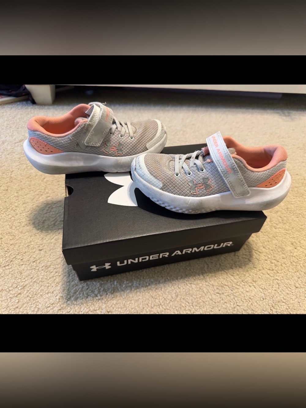 Girl’s 13.5 Under Armour UA GPS Surge Grey/ white/ peach gym shoes sneakers